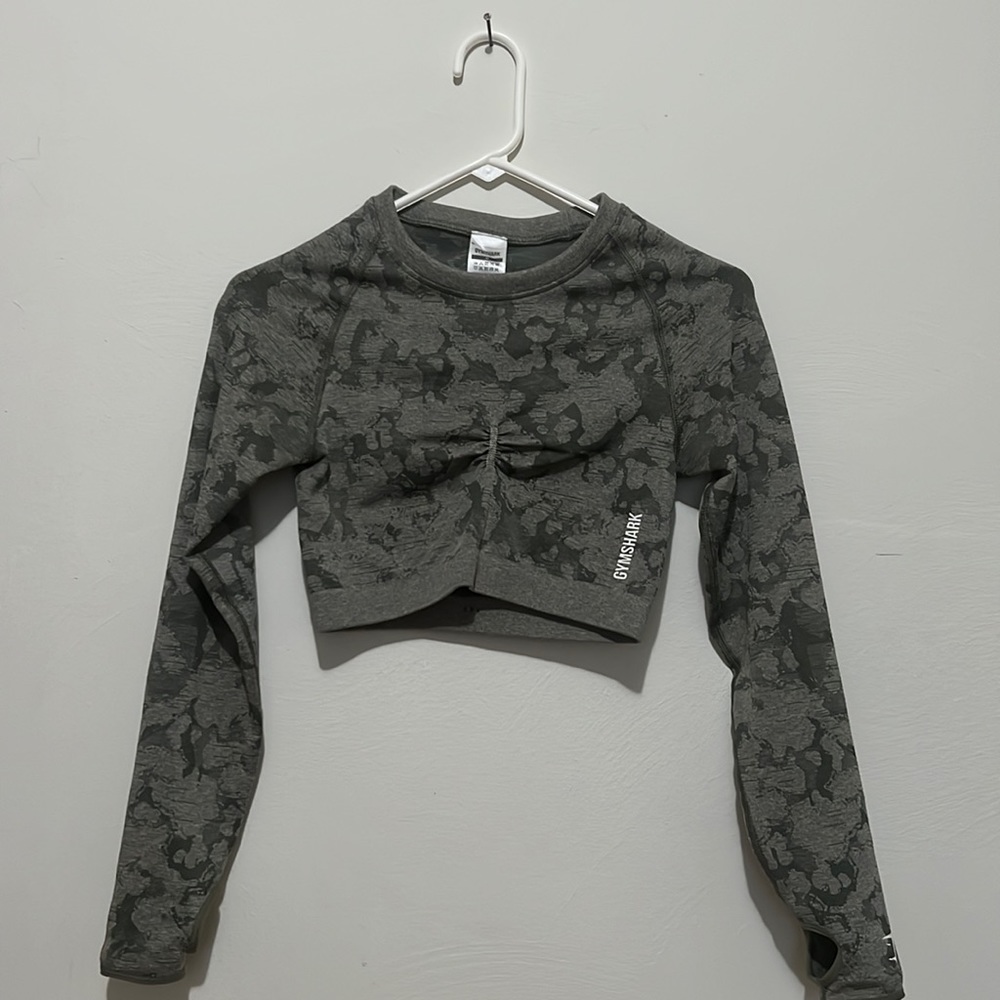 Gymshark green camo cropped long sleeve